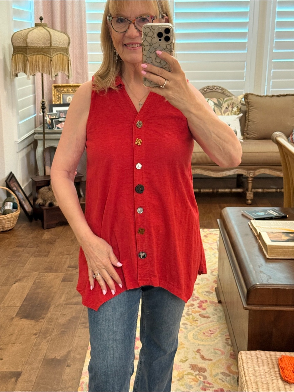 Soft Surroundings rust Sleeveless Button-Front Tunic